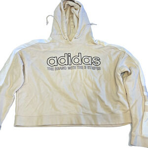 Adidas Cropped Hoodie Women Medium Cream Beige Logo Sweatshirt
